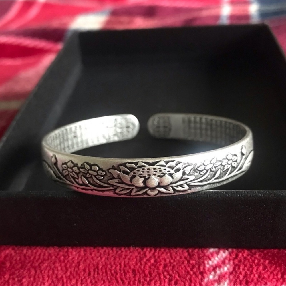 Sterling Silver Floral Engraved Cuff Bracelet